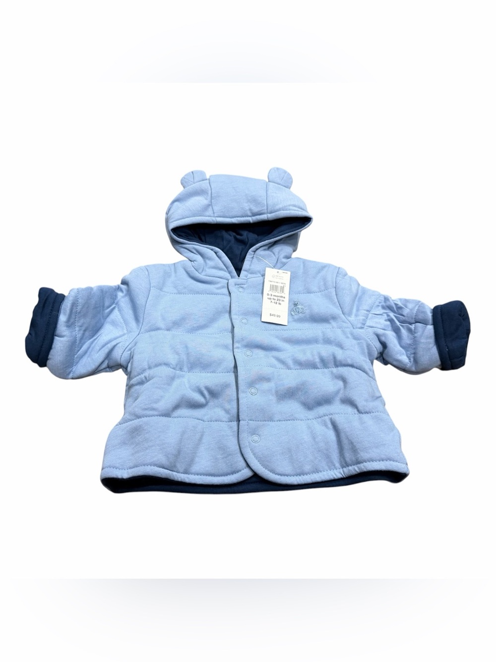 Baby Gap Blue Reversible Bear Jacket Hoodie Infant Boys Size 0-3 Months, NEW